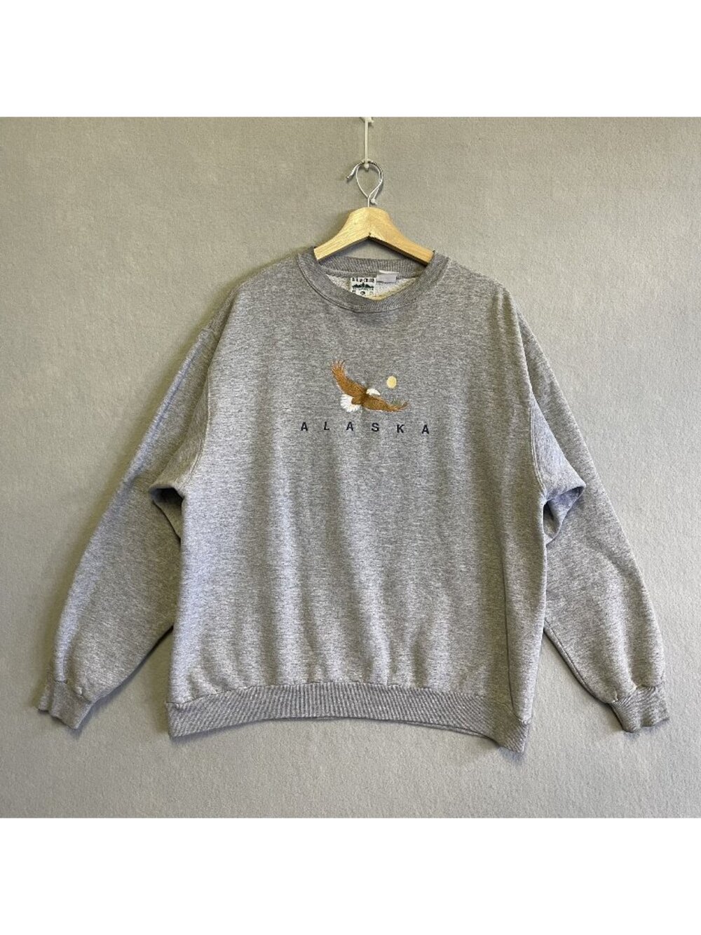 Briar Creek Alaska Bald Eagle Embroidered Gray Crewneck Sweatshirt XL Vintage